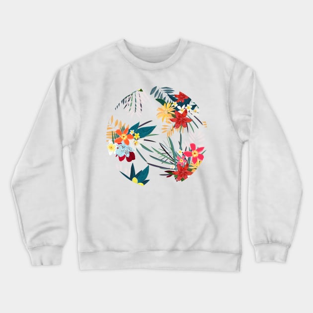 Frangipani, lily palm leaves tropical vibrant summer flower Crewneck Sweatshirt by GULSENGUNEL